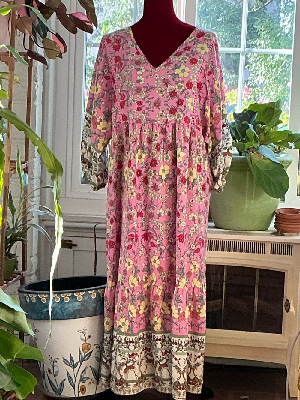 Floral Pink Maxi Dress by Rustty Dustty size 0XL all viscose material.